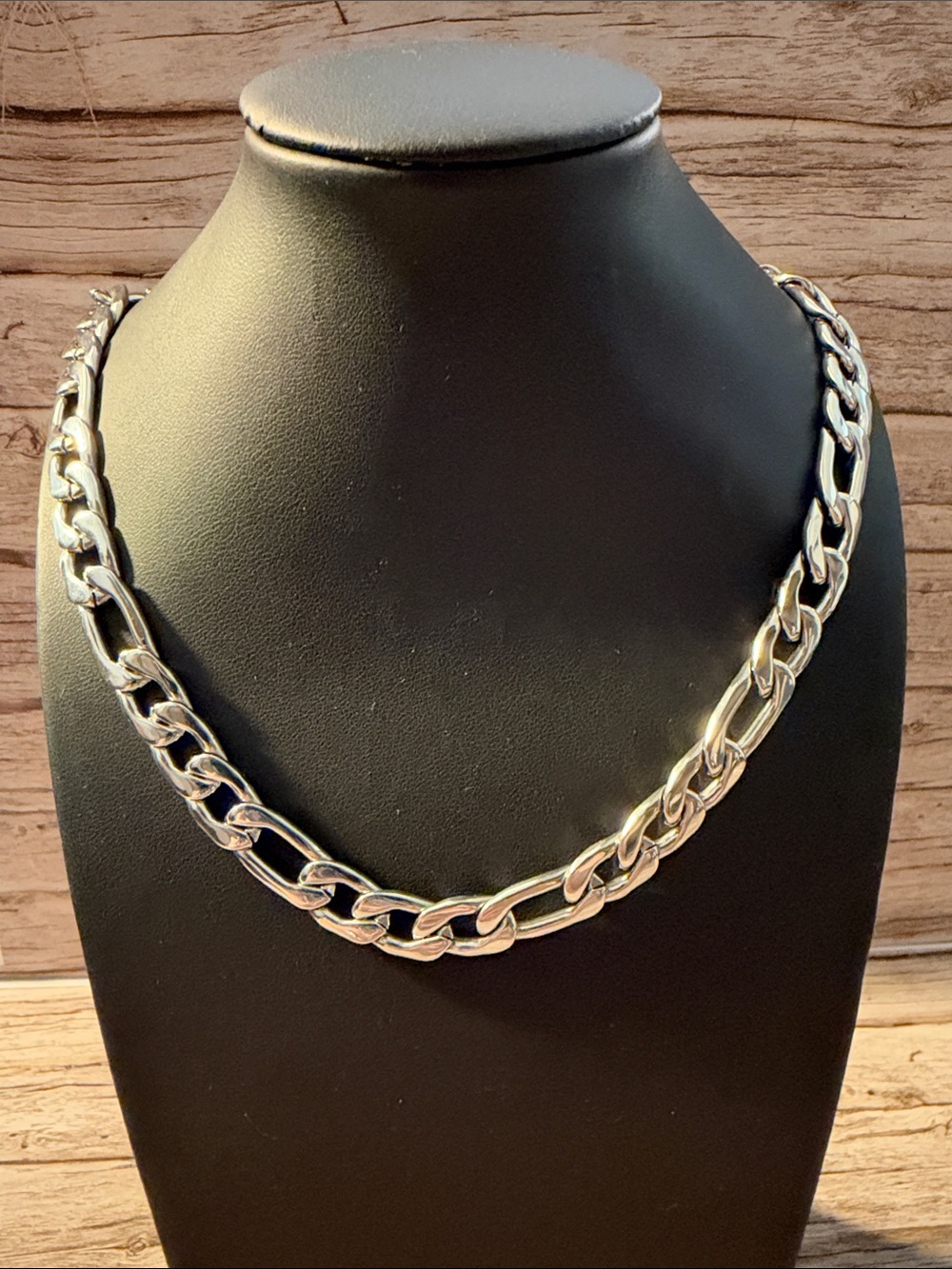 Men's Silver Figaro Chain Necklace - Chunky Link Statement Jewelry unisex
